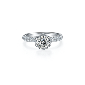 1.0 CT D Color Moissanite Flora Halo Straight Shank Ring in White Gold Plated Sterling Silver - centered product image - 20260525-100903