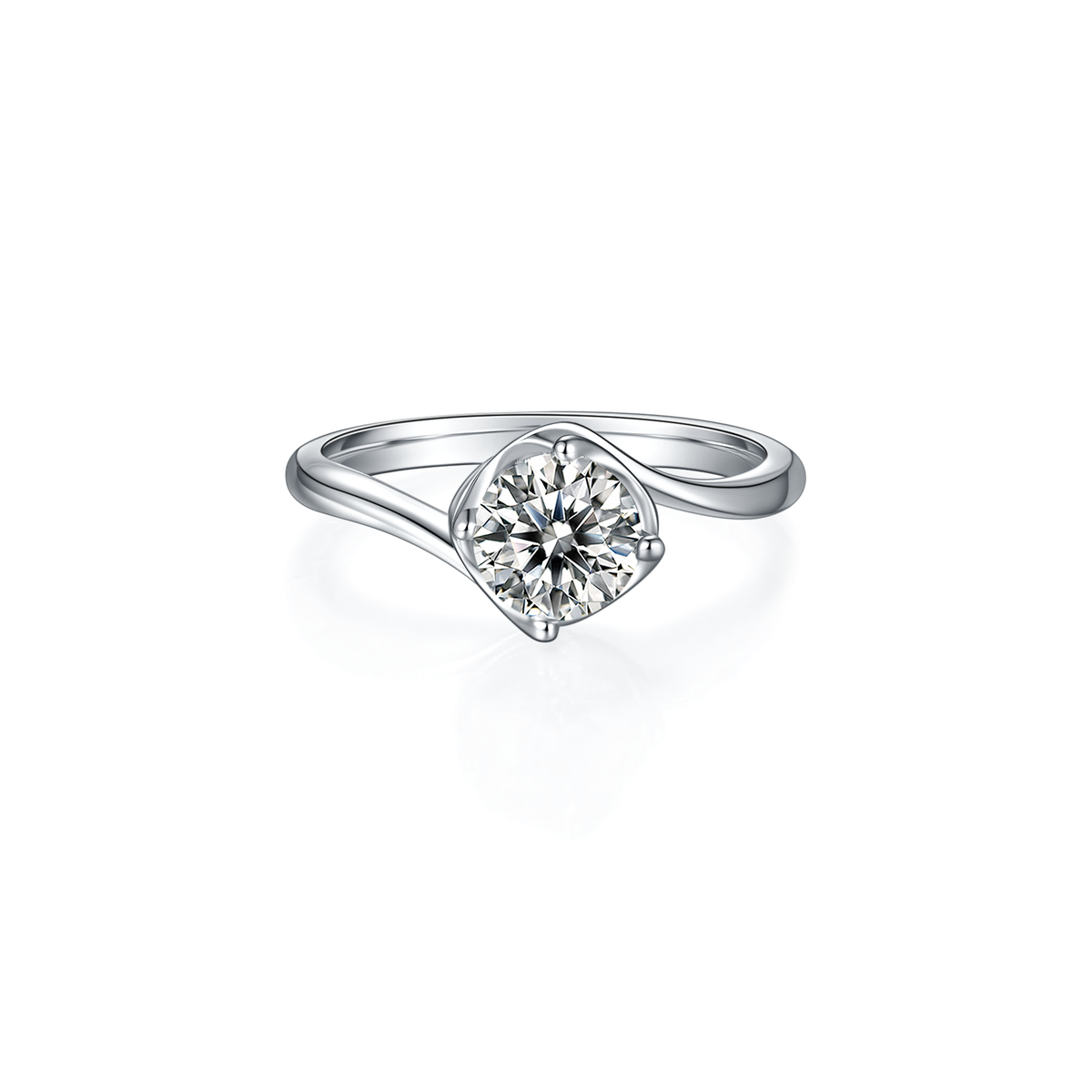 1.0 CT D Color Moissanite Flower Bud Twisted Shank Ring in White Gold Plated Sterling Silver - centered product image - 20260525-100903