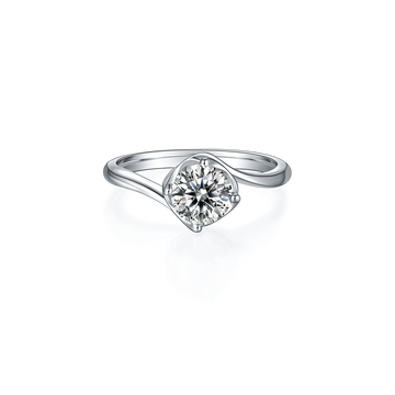 1.0 CT D Color Moissanite Flower Bud Twisted Shank Ring in White Gold Plated Sterling Silver - centered product image - 20260525-100903