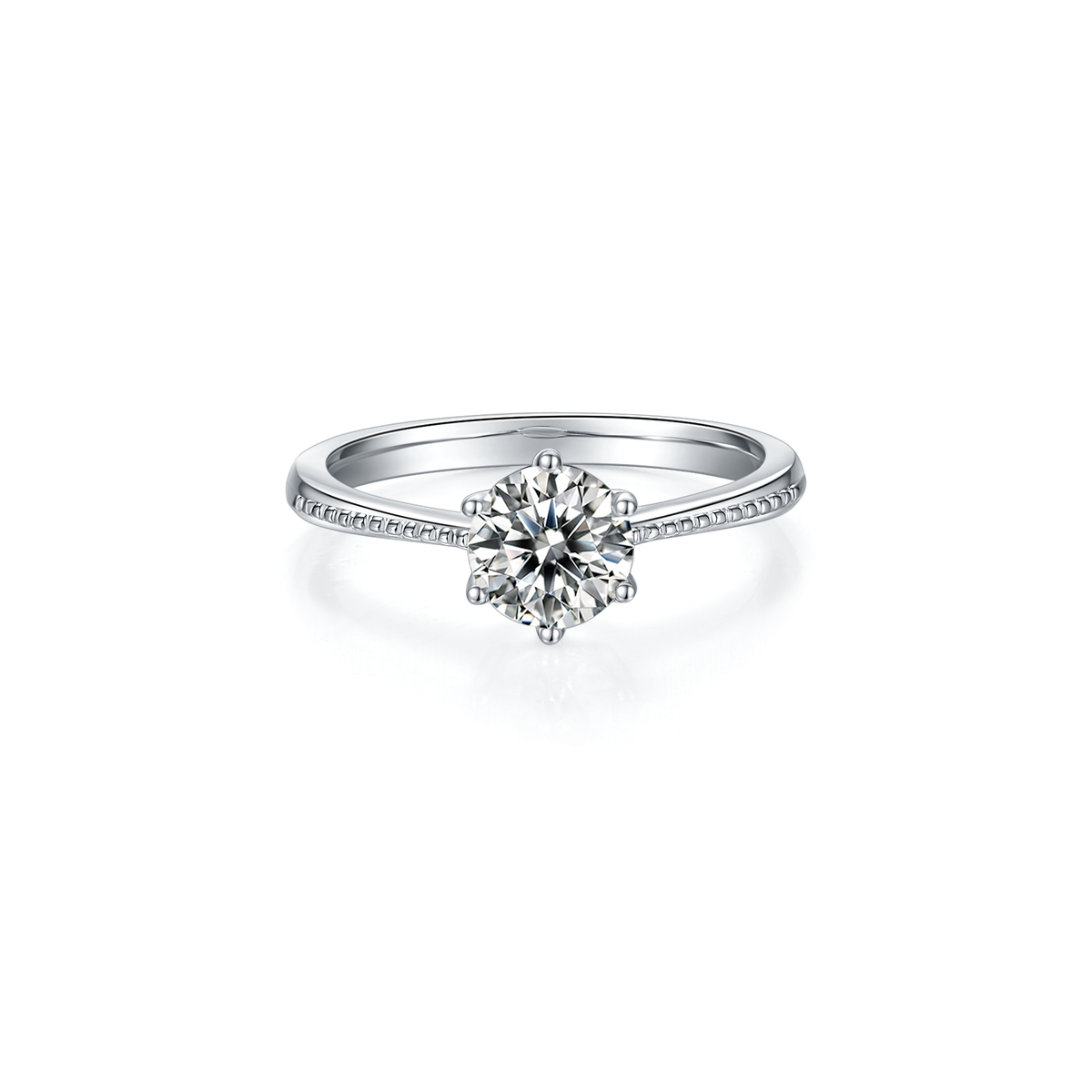 1.0 CT D Color Moissanite Milgrain Promise Straight Shank Ring in White Gold Plated Sterling Silver - centered product image - 20260525-100903