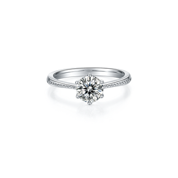 1.0 CT D Color Moissanite Milgrain Promise Straight Shank Ring in White Gold Plated Sterling Silver - centered product image - 20260525-100903