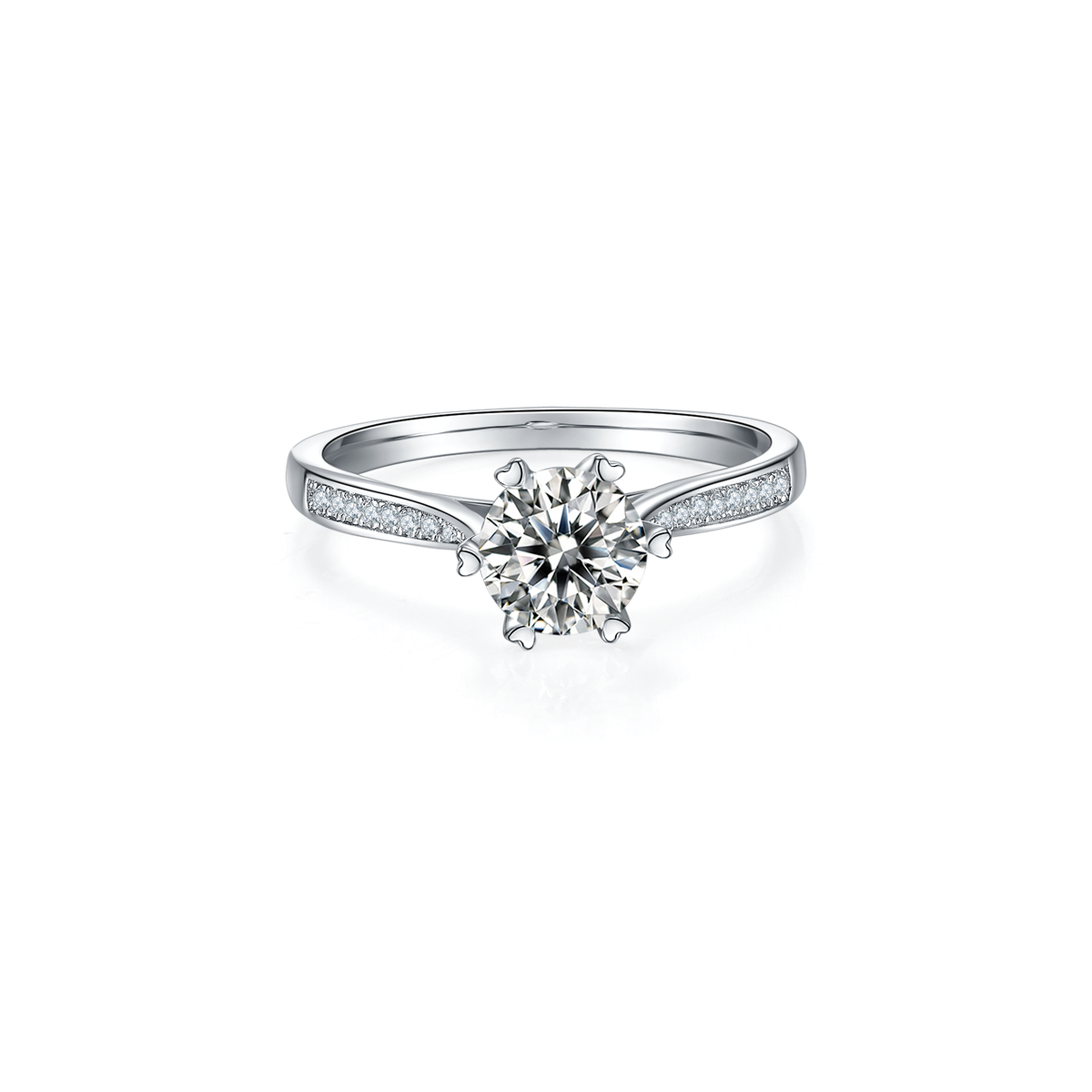 1.0 CT D Color Moissanite Pave Spinning Fortune Straight Shank Ring in White Gold Plated Sterling Silver - centered product image - 20260525-100903