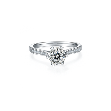 1.0 CT D Color Moissanite Pave Spinning Fortune Straight Shank Ring in White Gold Plated Sterling Silver - centered product image - 20260525-100903