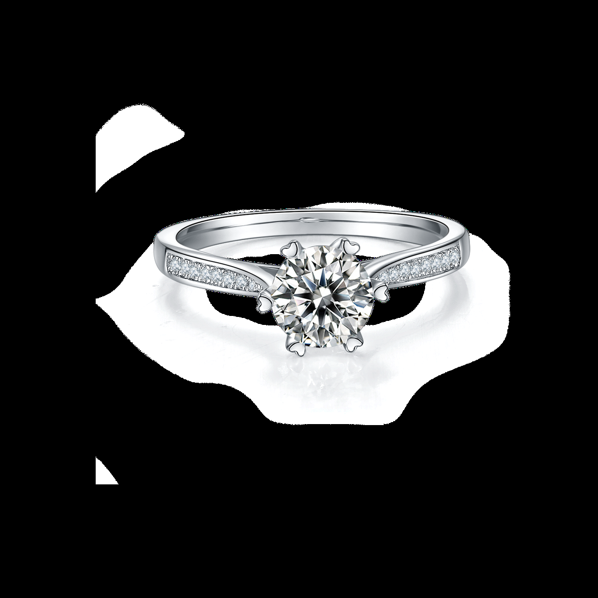 1.0 CT D Color Moissanite Pave Spinning Fortune Straight Shank Ring in White Gold Plated Sterling Silver - centered product image