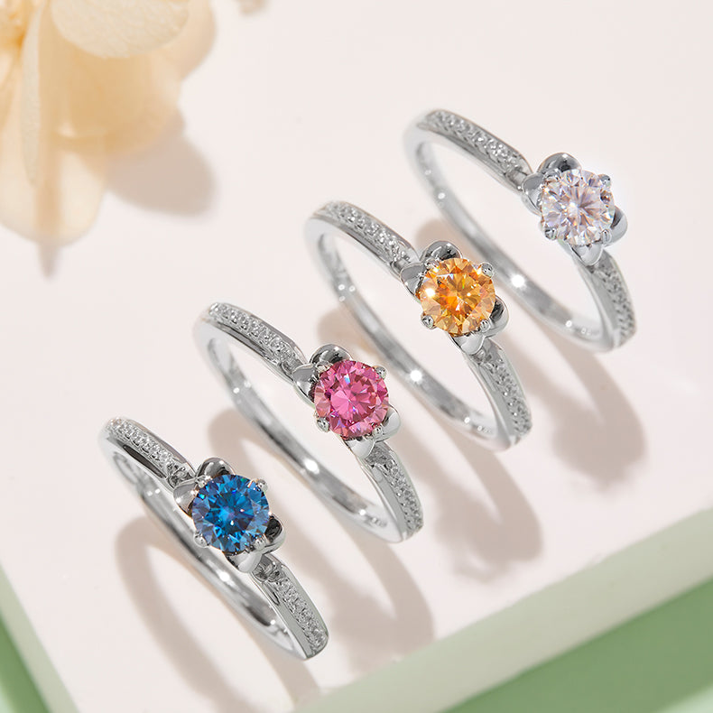 0.5 CT D Color Moissanite Pave Celebrity Style Ring in White Gold Plated Sterling Silver#11
