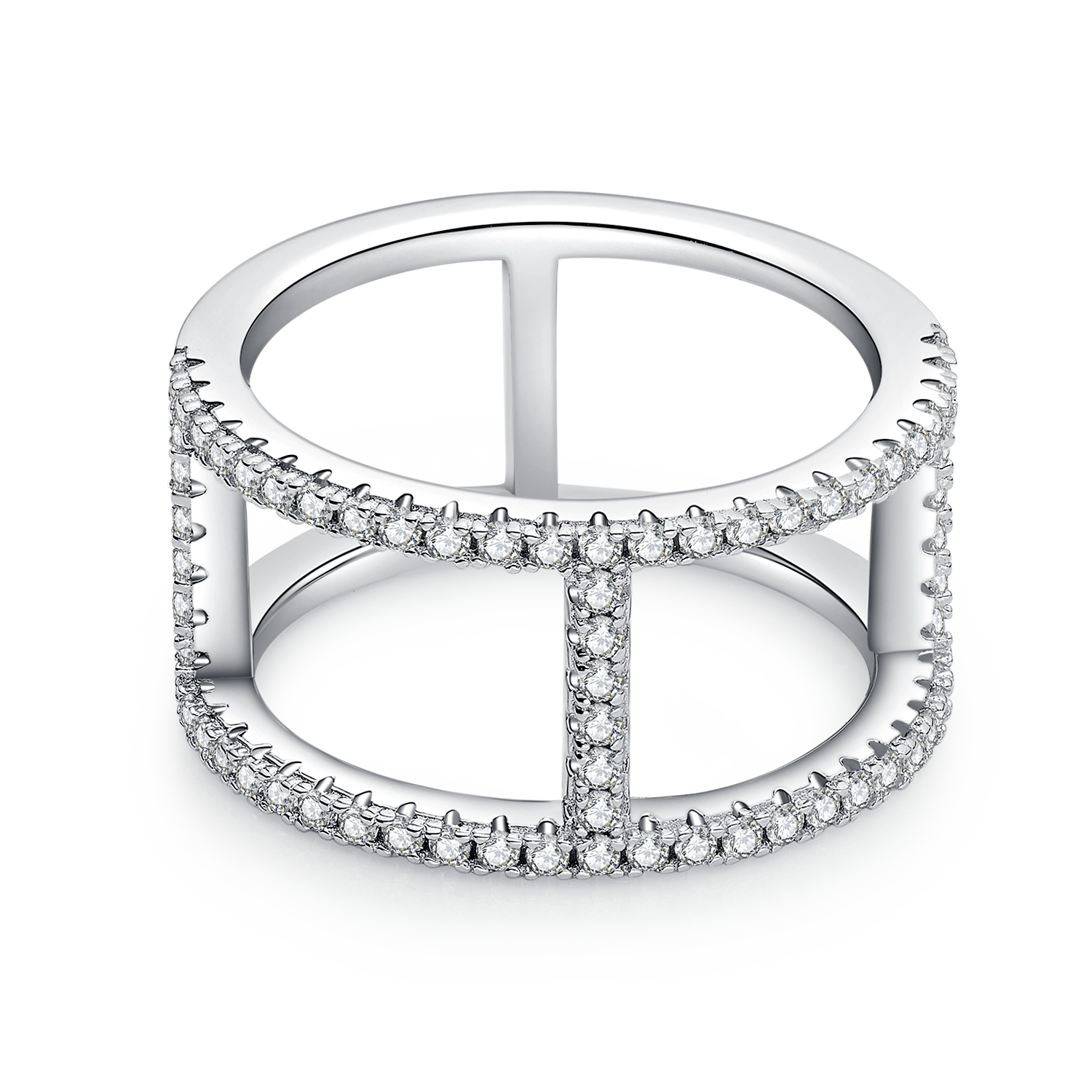 H-Shaped Moissanite Melee Ring Guard in White Gold Plated Sterling Silver#3