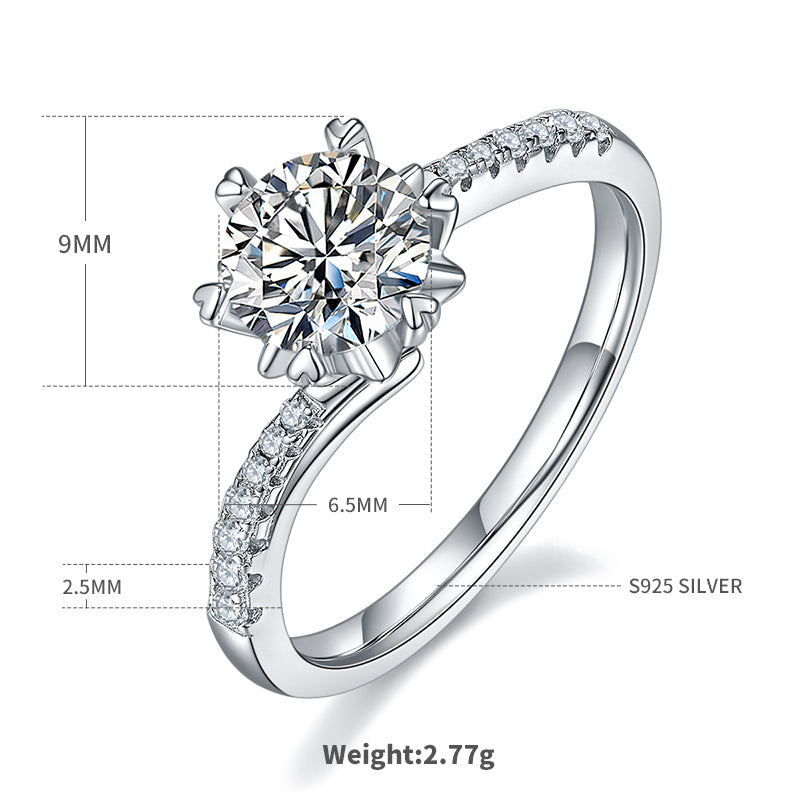1.0 CT D Color Moissanite Pave Snowflake Twisted Shank Ring in White Gold Plated Sterling Silver#4