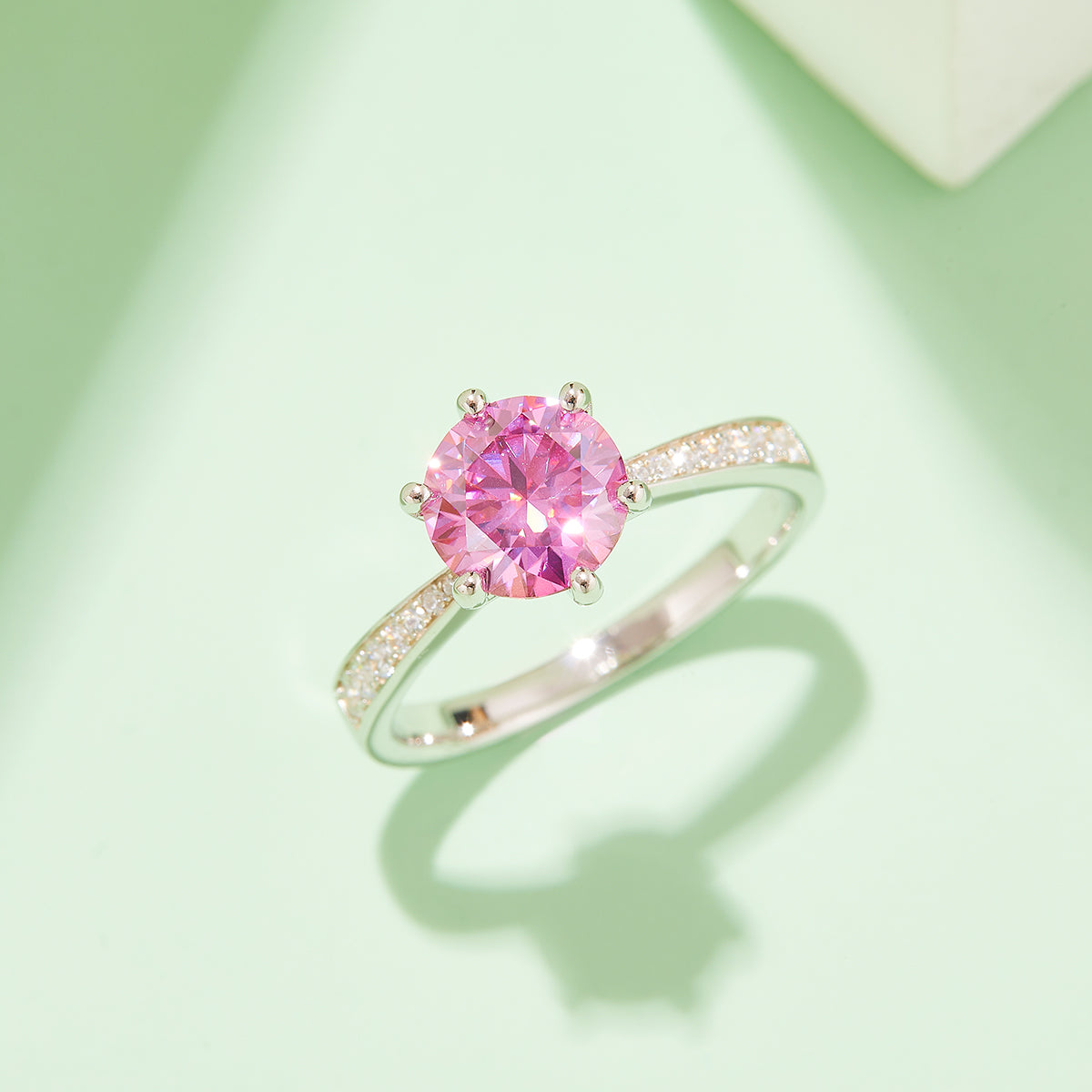 2.0 CT D Color Moissanite Pave Dancing Custom Ring in White Gold Plated Sterling Silver#8