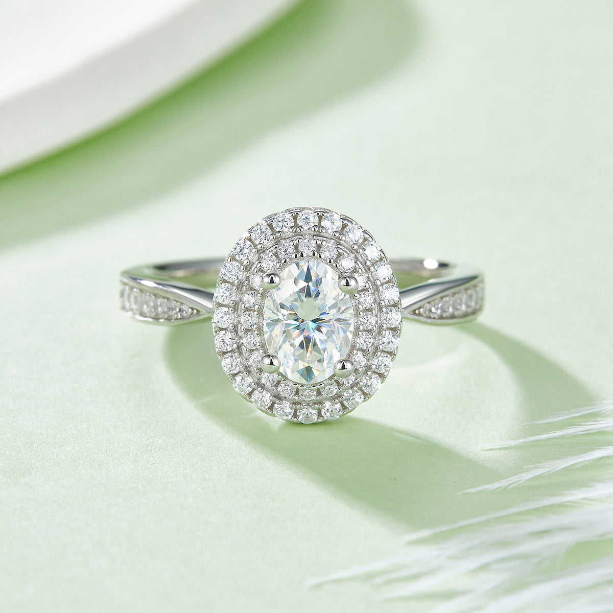 1.0 CT D Color Oval Cut Moissanite Halo Ring in White Gold Plated Sterling Silver#4