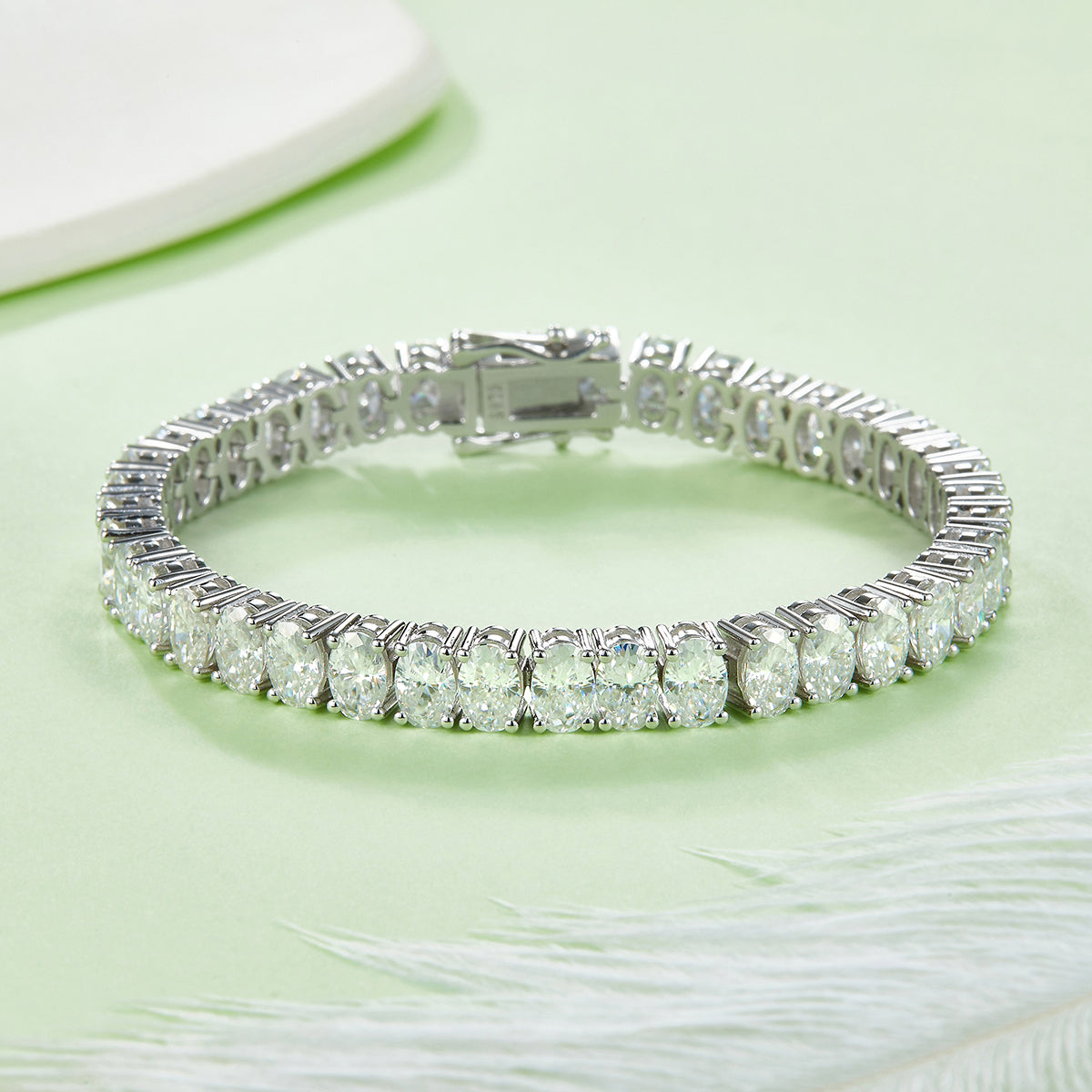 D Color VVS Moissanite Cluster Tennis Bracelet (Oval Cut, 0.5 CT Each) in White Gold Plated Sterling Silver#2