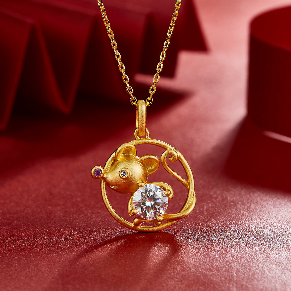 1.0 CT Moissanite Chinese Zodiac Rat Necklace in Sterling Silver#3