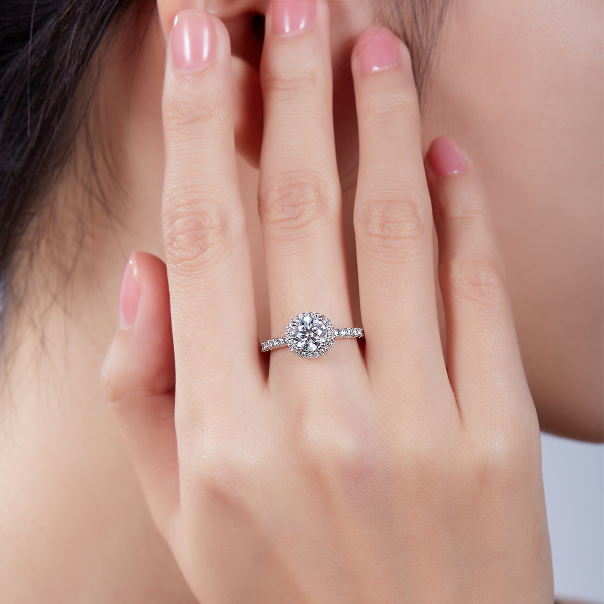 1.0 CT D Color Round Cut Moissanite Dainty Ring in White Gold Plated Sterling Silver#8