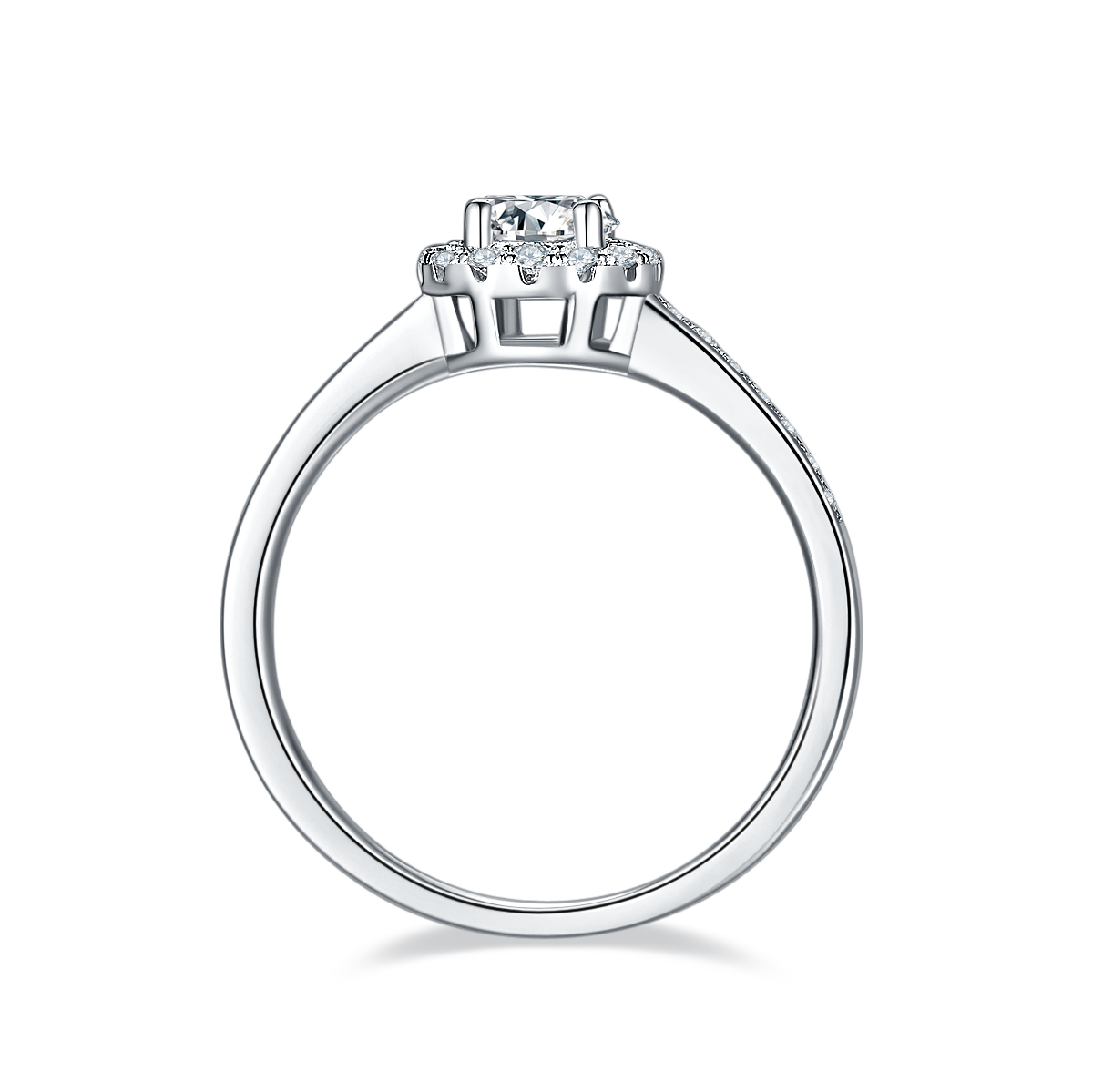 0.5 CT D Color Bezel Set Moissanite Halo Ring in White Gold Plated Sterling Silver#6