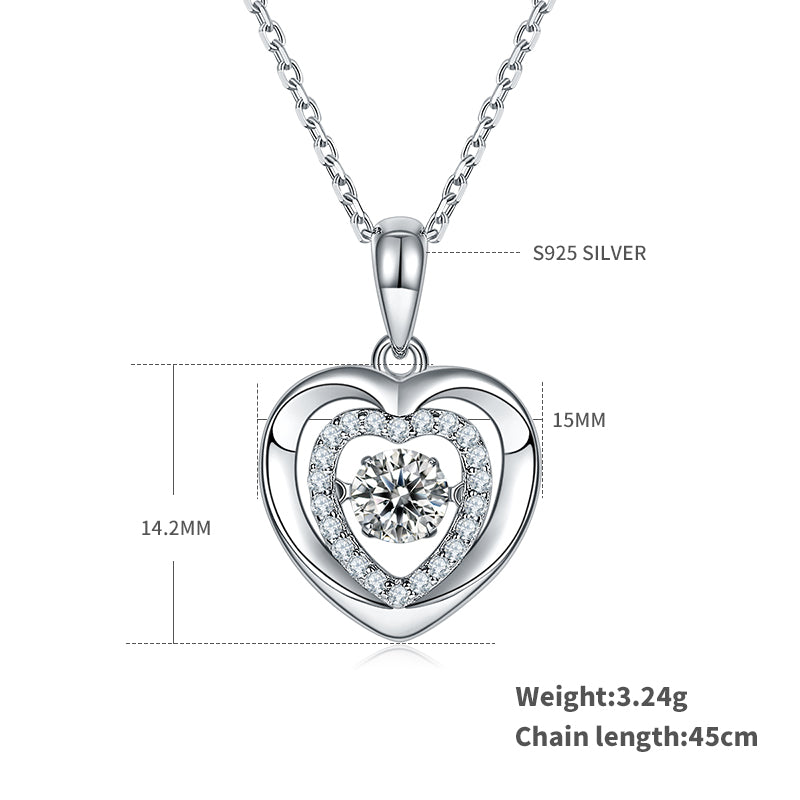 0.5 CT D Color Dancing Holding Heart Moissanite Necklace in White Gold Plated Sterling Silver#1