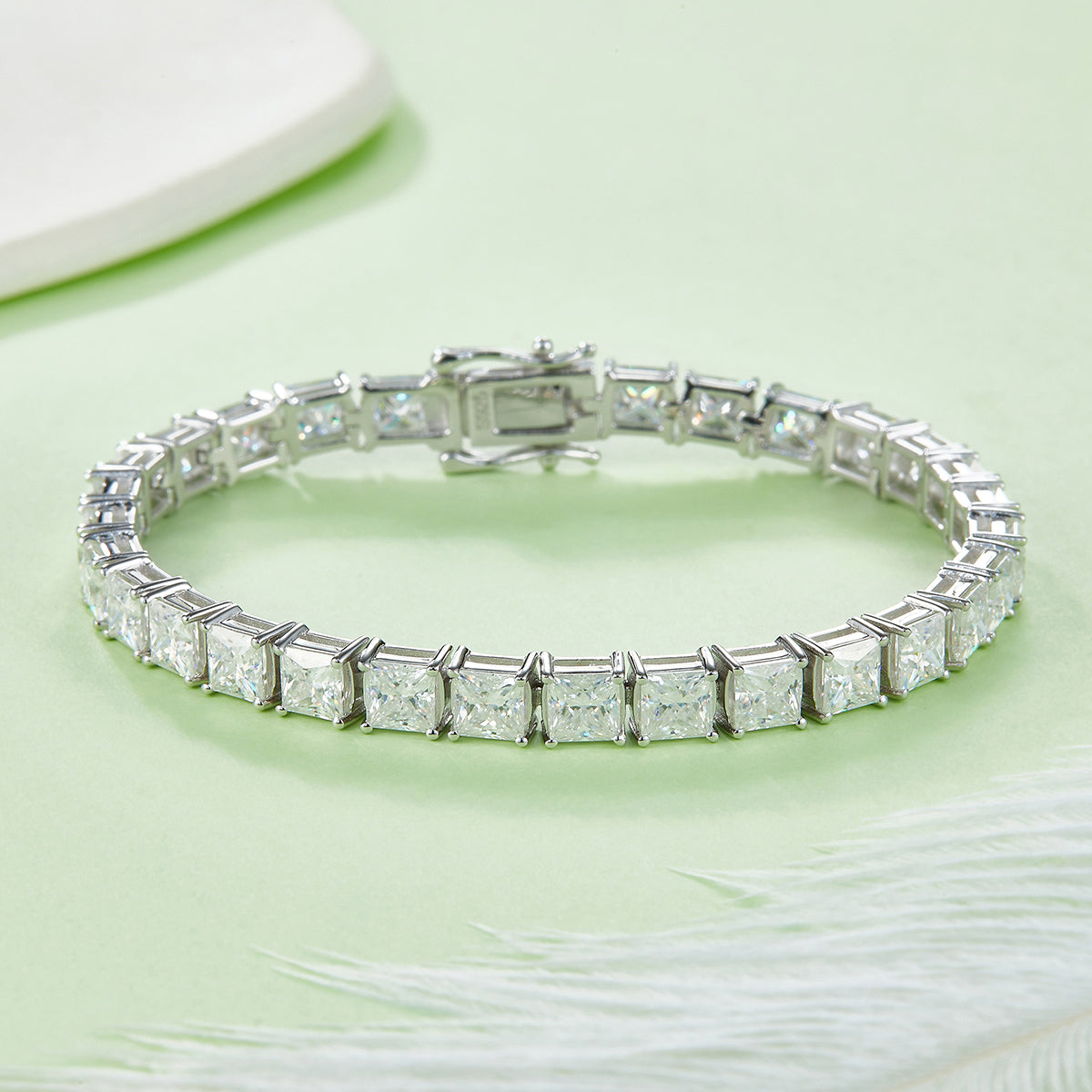 D Color VVS Moissanite Cluster Tennis Bracelet (Princess Cut, 0.5 CT Each) in White Gold Plated Sterling Silver#2