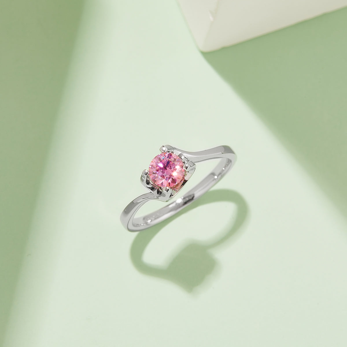 0.5 CT D Color Moissanite Peg Head Twisted Shank Ring in White Gold Plated Sterling Silver#8