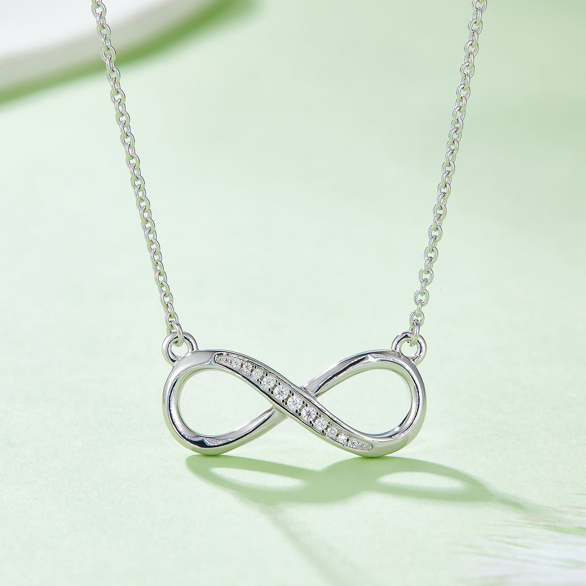 0.1 CT D Color Moissanite Melee Minimalist Infinity Love Pendant in Sterling Silver#6
