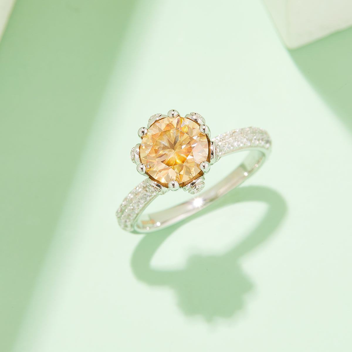 2.0 CT D Color Moissanite Flora Halo Straight Shank Custom Ring in White Gold Plated Sterling Silver#9