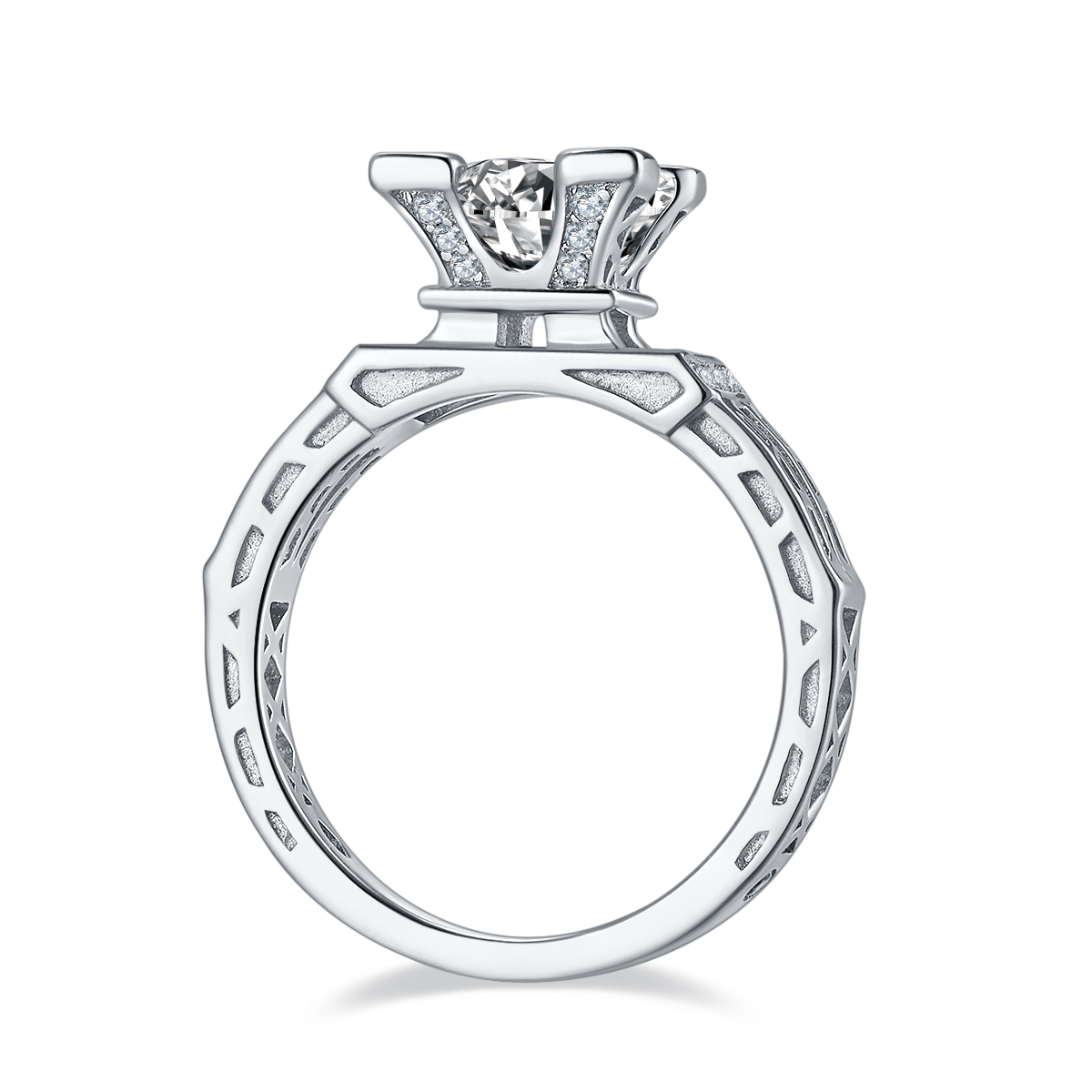 1.0 CT D Color Moissanite Eiffel Tower Custom Ring in White Gold Plated Sterling Silver#5