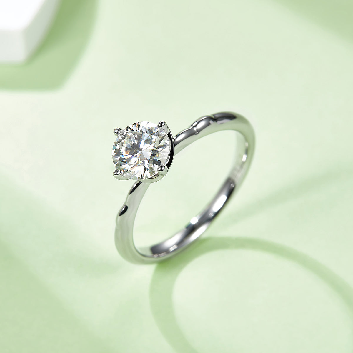 1.0 CT D Color Moissanite Windmill Straight Shank Ring in White Gold Plated Sterling Silver#7