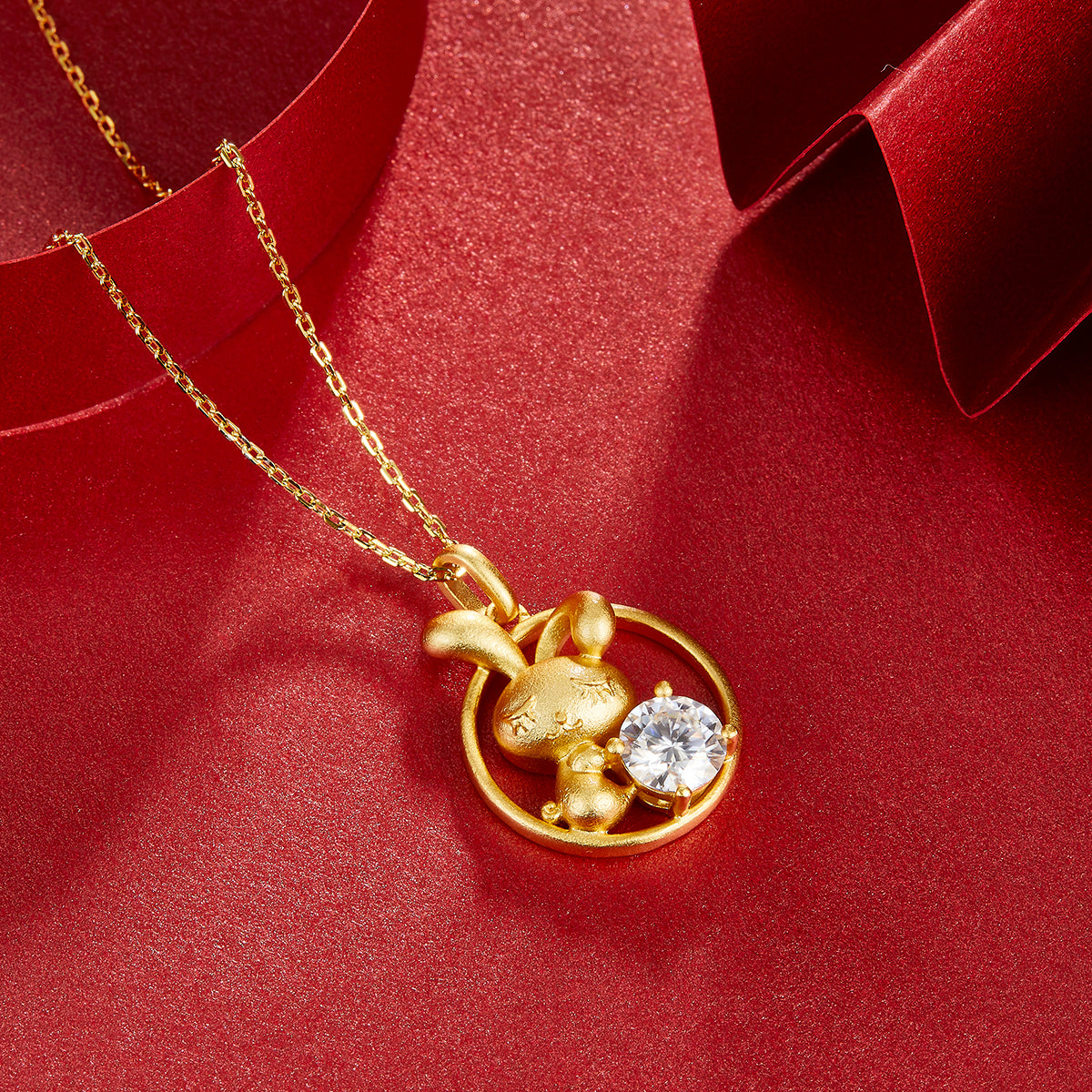 1.0 CT Moissanite Chinese Zodiac Rabbit Necklace in Sterling Silver#5