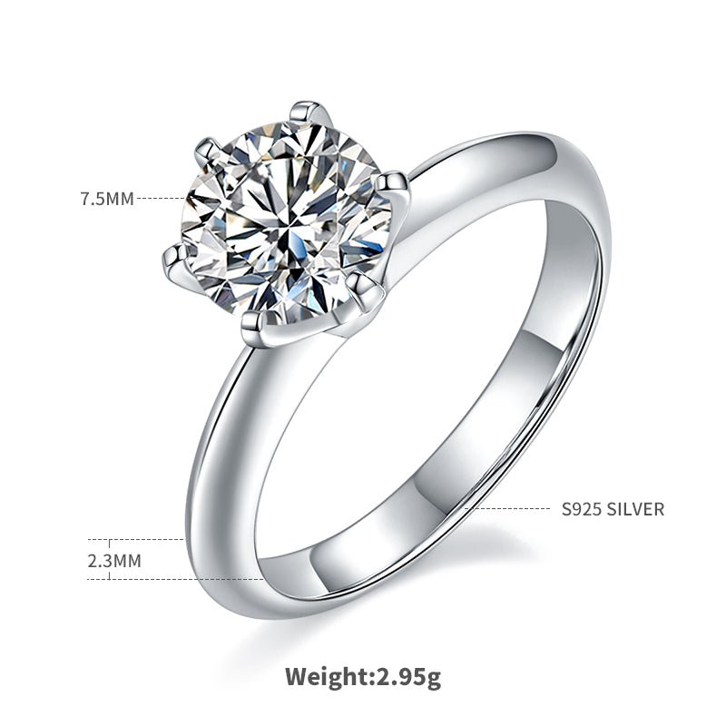 1.5 CT D Color Moissanite 6-Prong Classic Plain Shank Ring in White Gold Plated Sterling Silver#4
