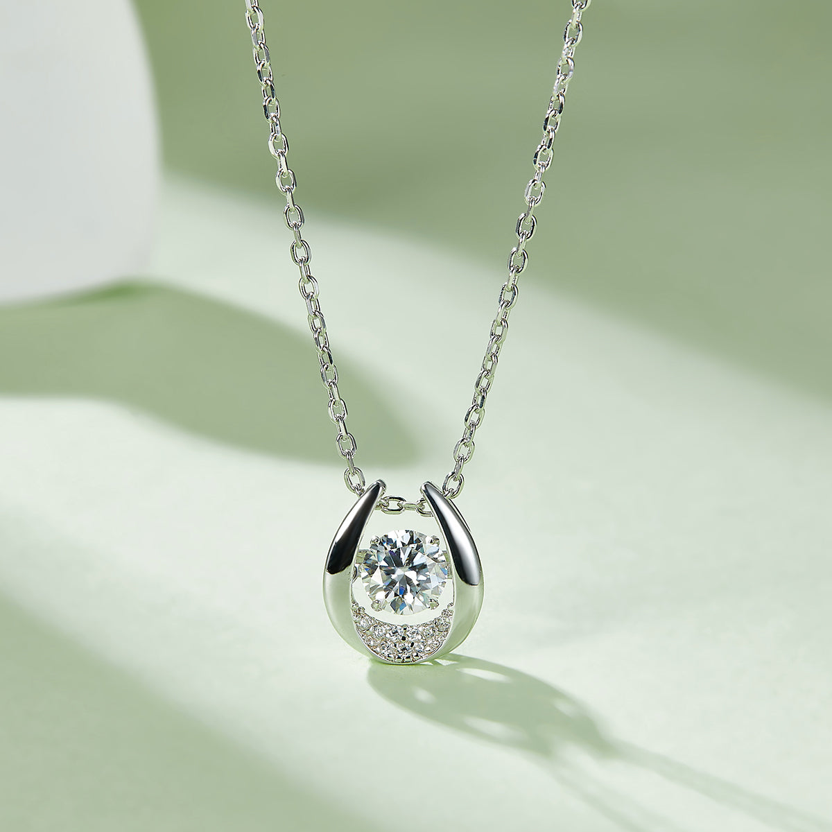 0.5 CT D Color Dancing Guardian Moissanite Necklace in White Gold Plated Sterling Silver#3
