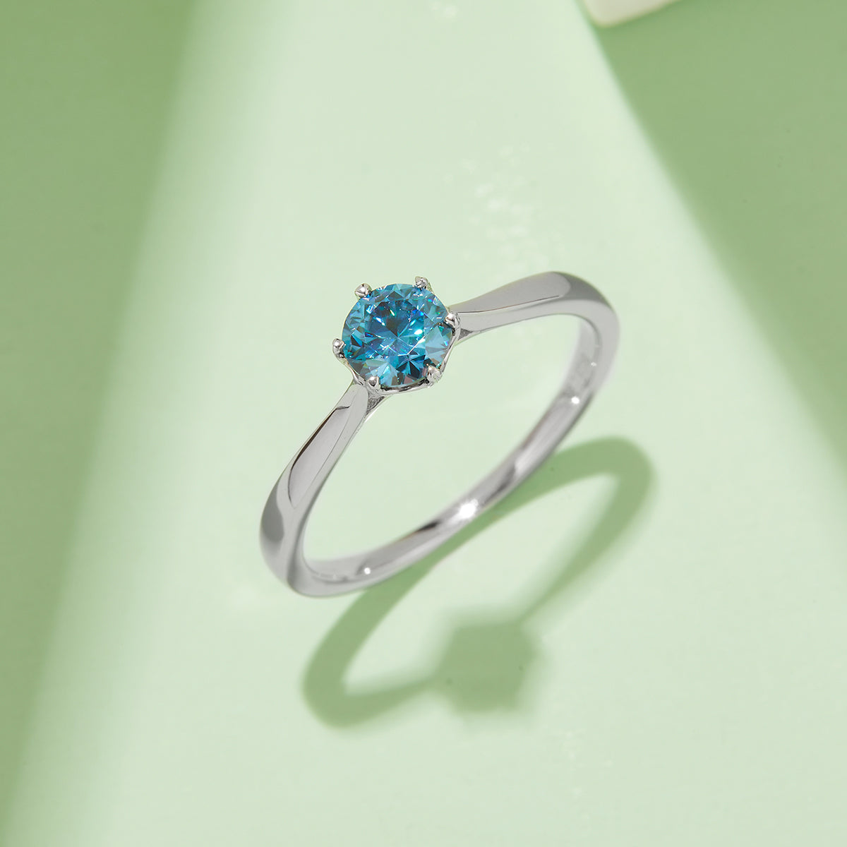 0.5 CT D Color Moissanite 6-Prong Double Layer Straight Shank Ring in White Gold Plated Sterling Silver#10