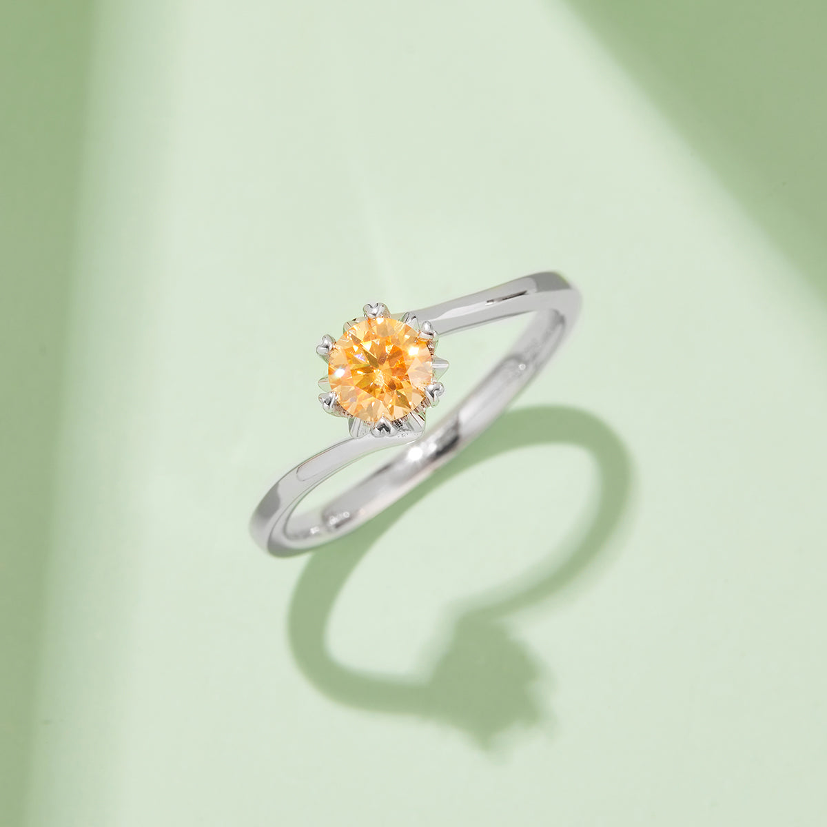 0.5 CT D Color Moissanite Classic Snowflake Twisted Shank Ring in White Gold Plated Sterling Silver#9