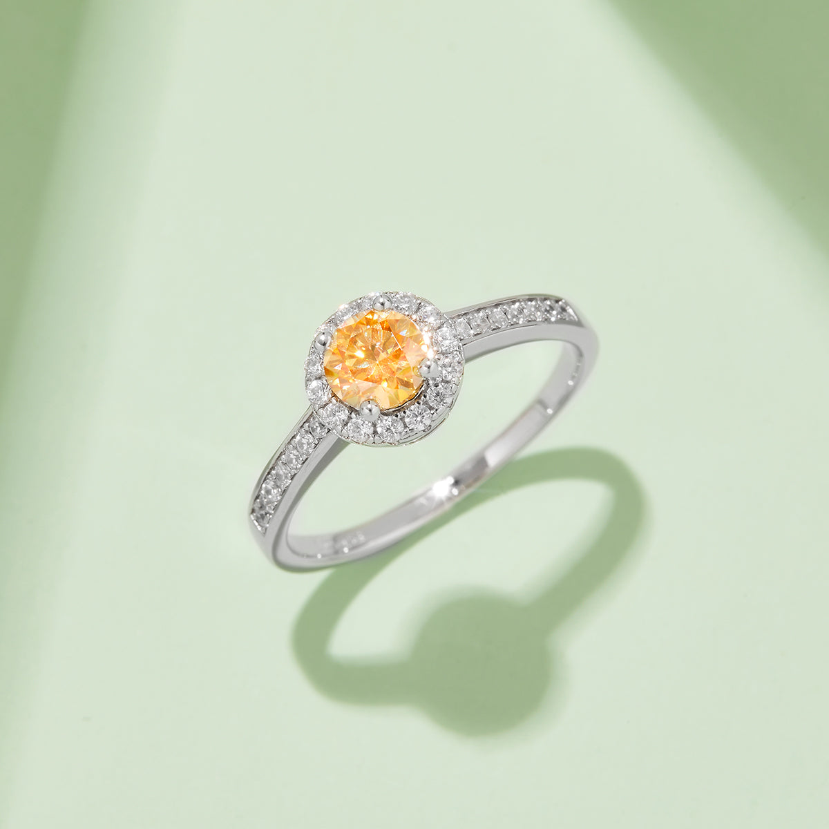 0.5 CT D Color Bezel Set Moissanite Halo Ring in White Gold Plated Sterling Silver#9