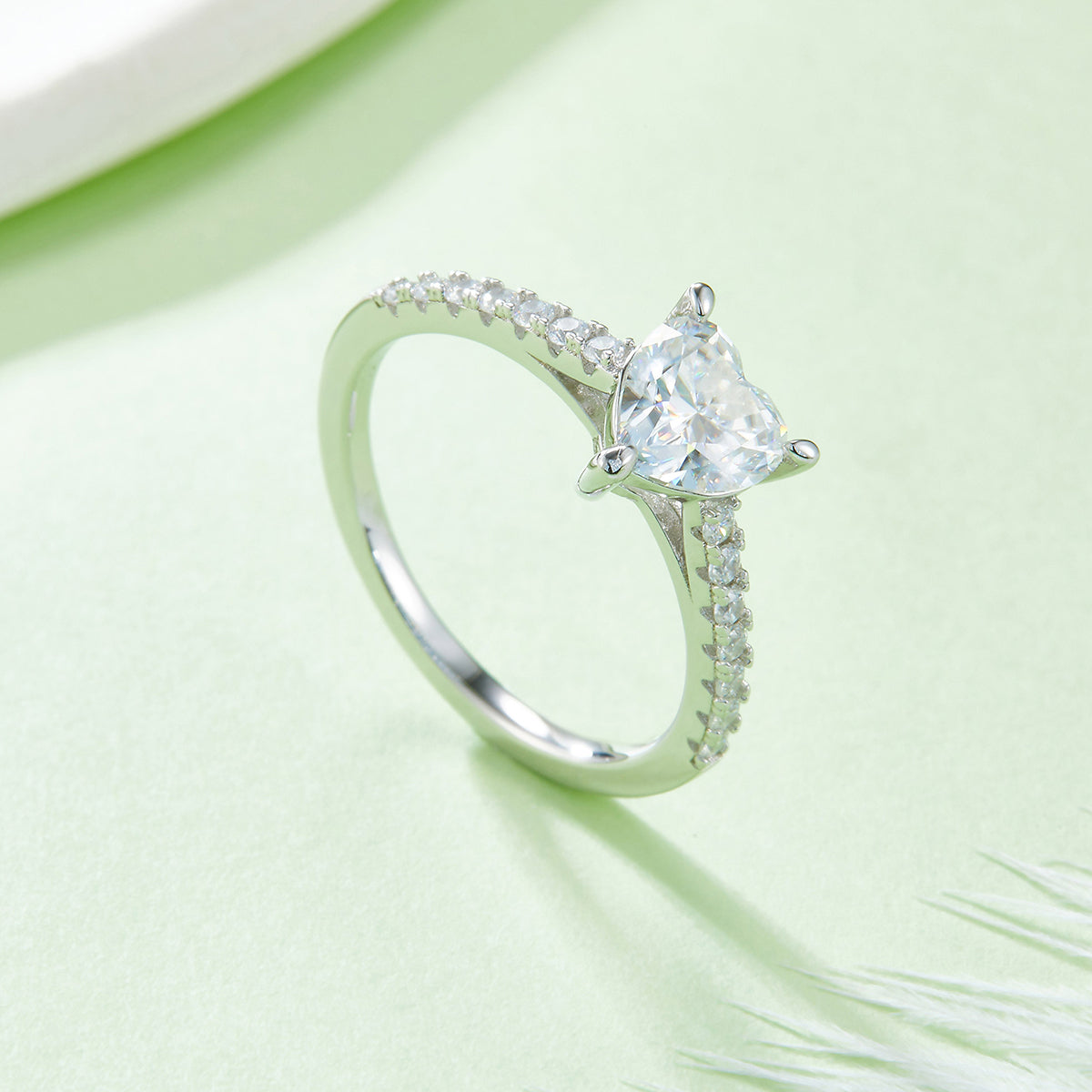 1.0 CT D Color Heart Cut Moissanite Pave Custom Ring in White Gold Plated Sterling Silver#2