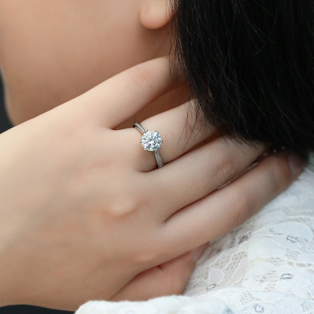 2.0 CT D Color Moissanite Spinning Fortune Custom Ring in White Gold Plated Sterling Silver#5