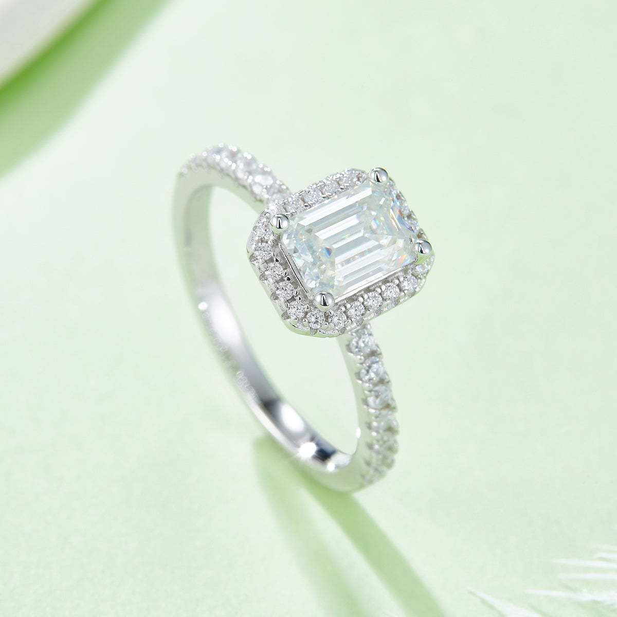 1.0 CT D Color Emerald Cut Moissanite Dainty Ring in White Gold Plated Sterling Silver#2