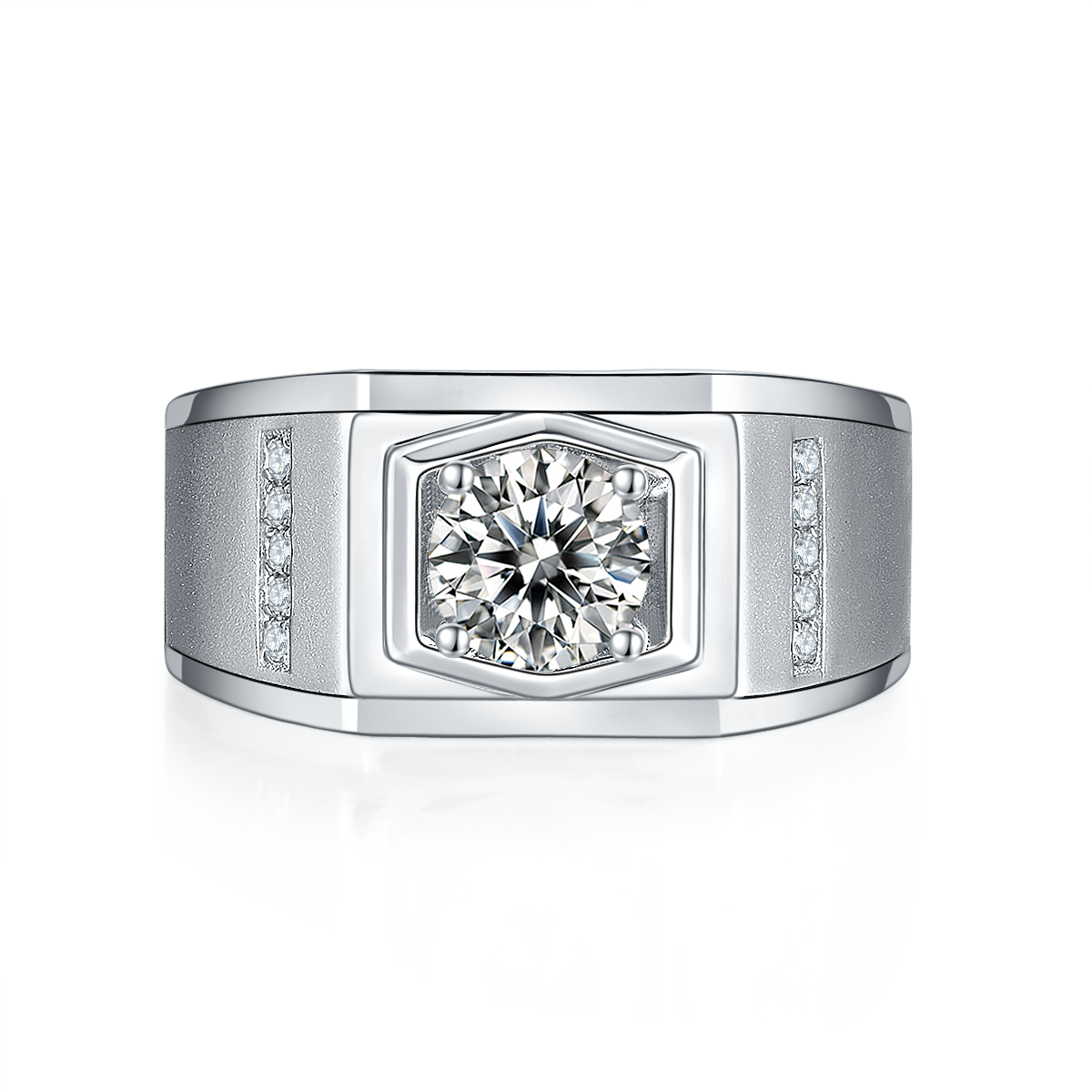 1.0 CT D Color Moissanite Artist Men's Band in White Gold Plated Sterling Silver#7