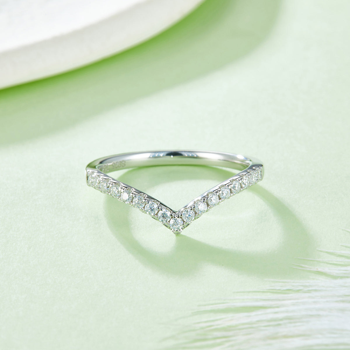 0.33 CT D Color Moissanite Melee V-Shaped Ring Guard in White Gold Plated Sterling Silver#6