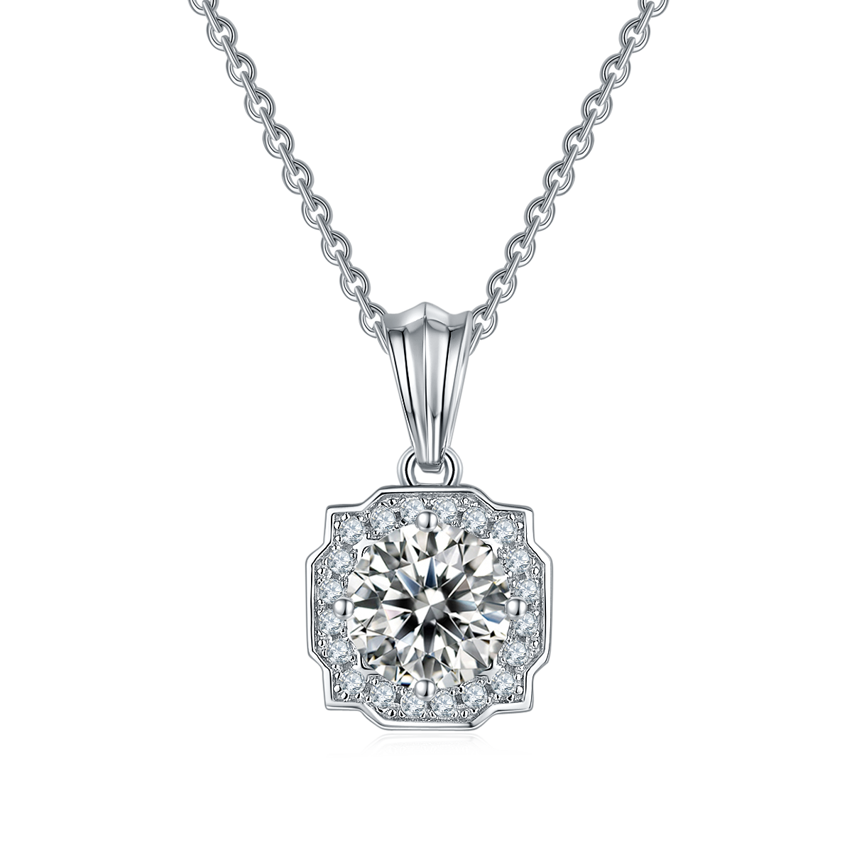 Moissanite Luxury Halo Fashion Pendant & Stud Earrings Set in White Gold Plated Sterling Silver#3