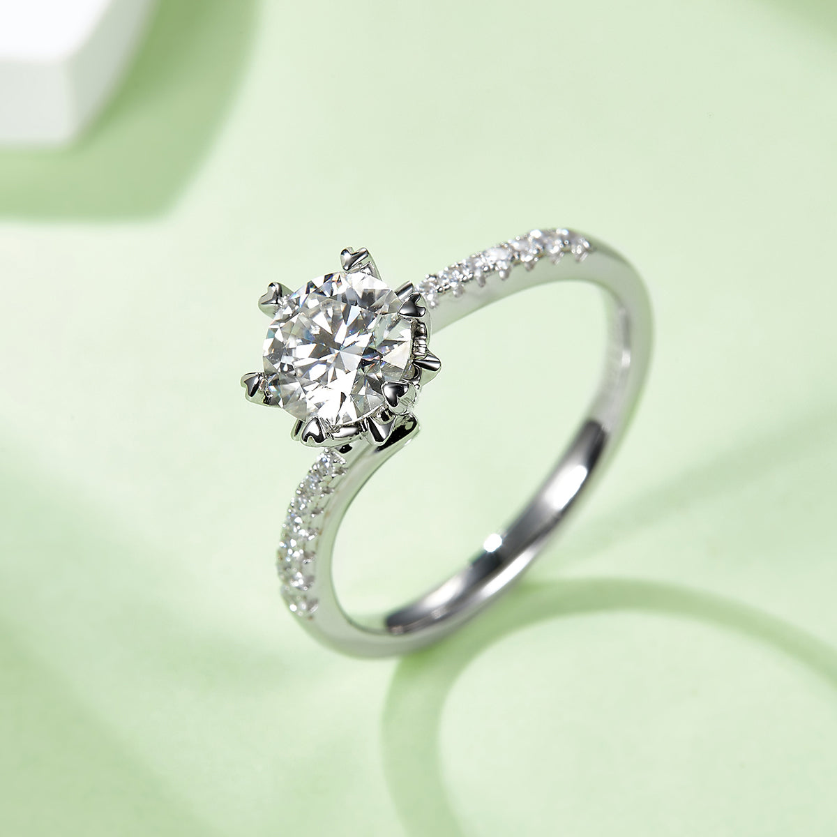 1.0 CT D Color Moissanite Pave Snowflake Twisted Shank Ring in White Gold Plated Sterling Silver#7