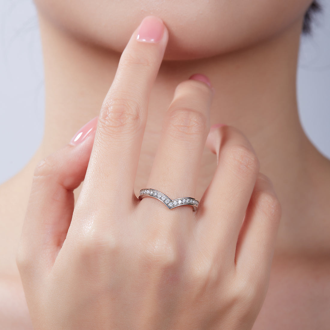 0.6 CT D Color Moissanite Melee V-Shaped Full Eternity Ring Guard in White Gold Plated Sterling Silver#3