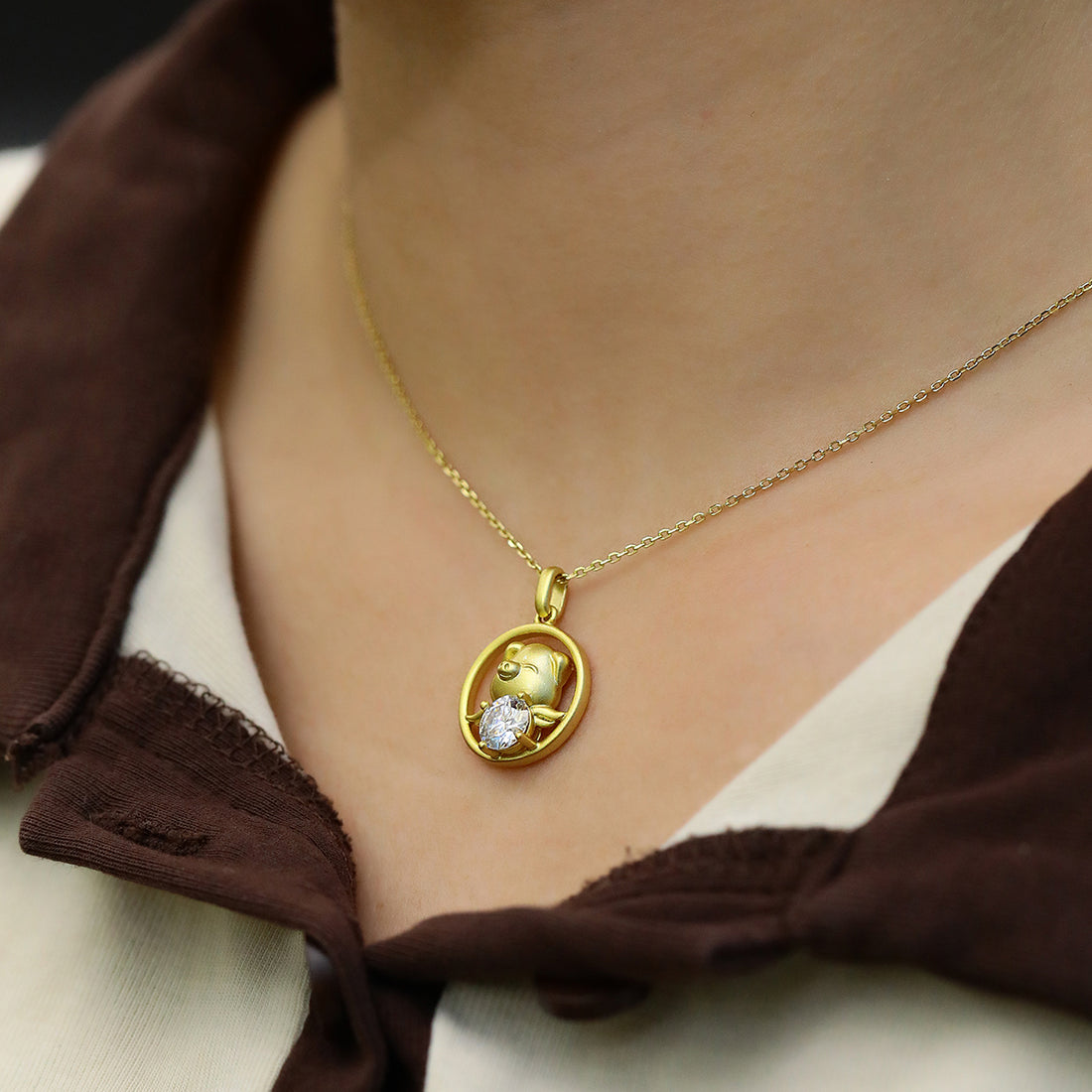 1.0 CT Moissanite Chinese Zodiac Pig Necklace in Sterling Silver#0