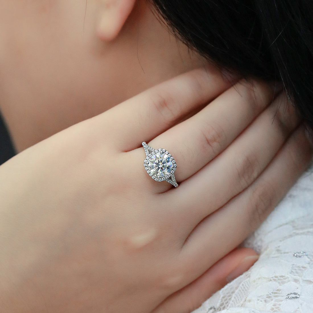 3.0 CT D Color Square Bezel Set Moissanite Split Shank Ring in White Gold Plated Sterling Silver#5