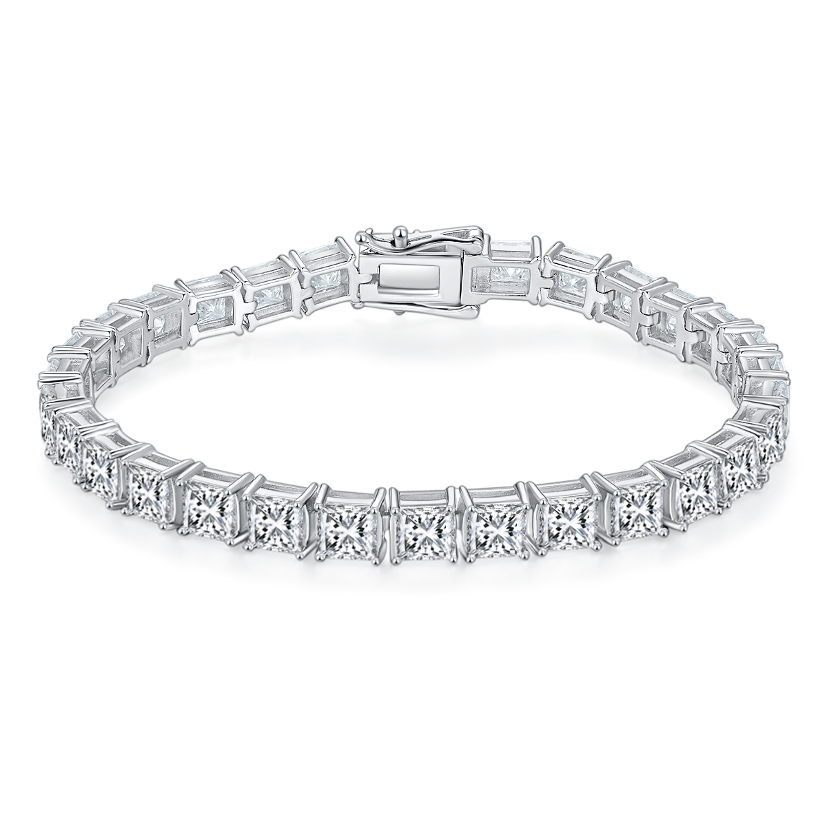 D Color VVS Moissanite Cluster Tennis Bracelet (Princess Cut, 0.5 CT Each) in White Gold Plated Sterling Silver#1