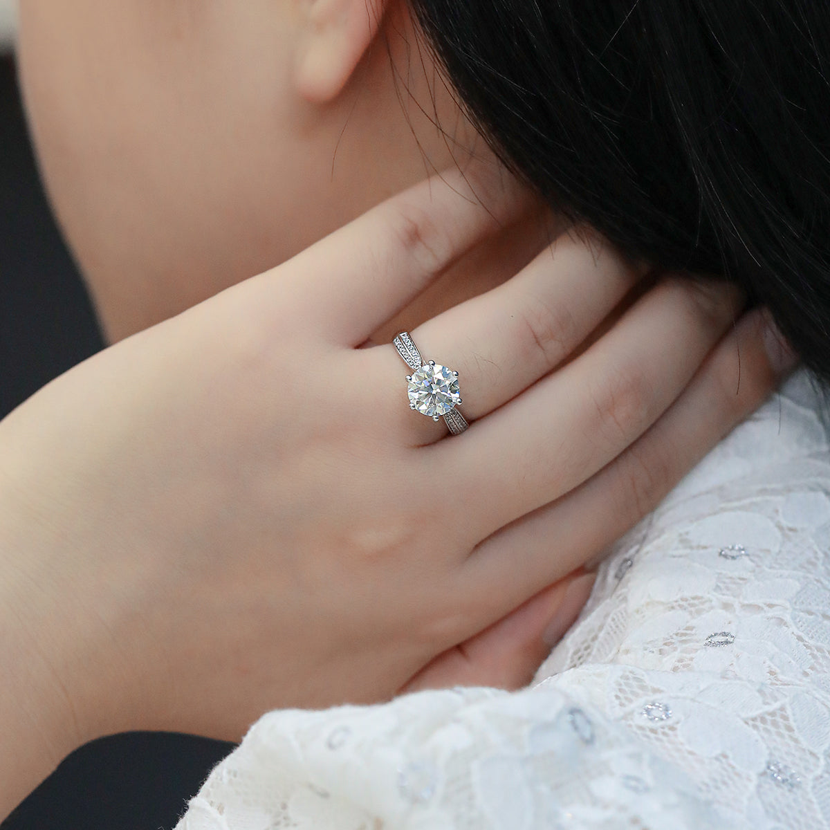 3.0 CT D Color Moissanite Star Queen Custom Ring in White Gold Plated Sterling Silver#12