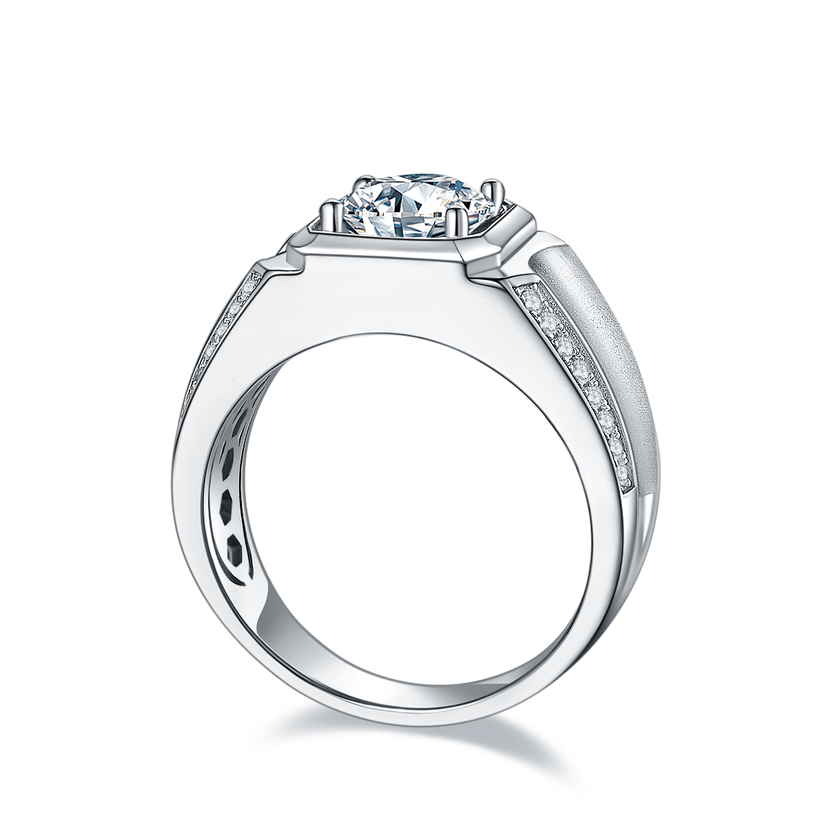 2.0 CT D Color Moissanite Dapper Men's Band in White Gold Plated Sterling Silver#6