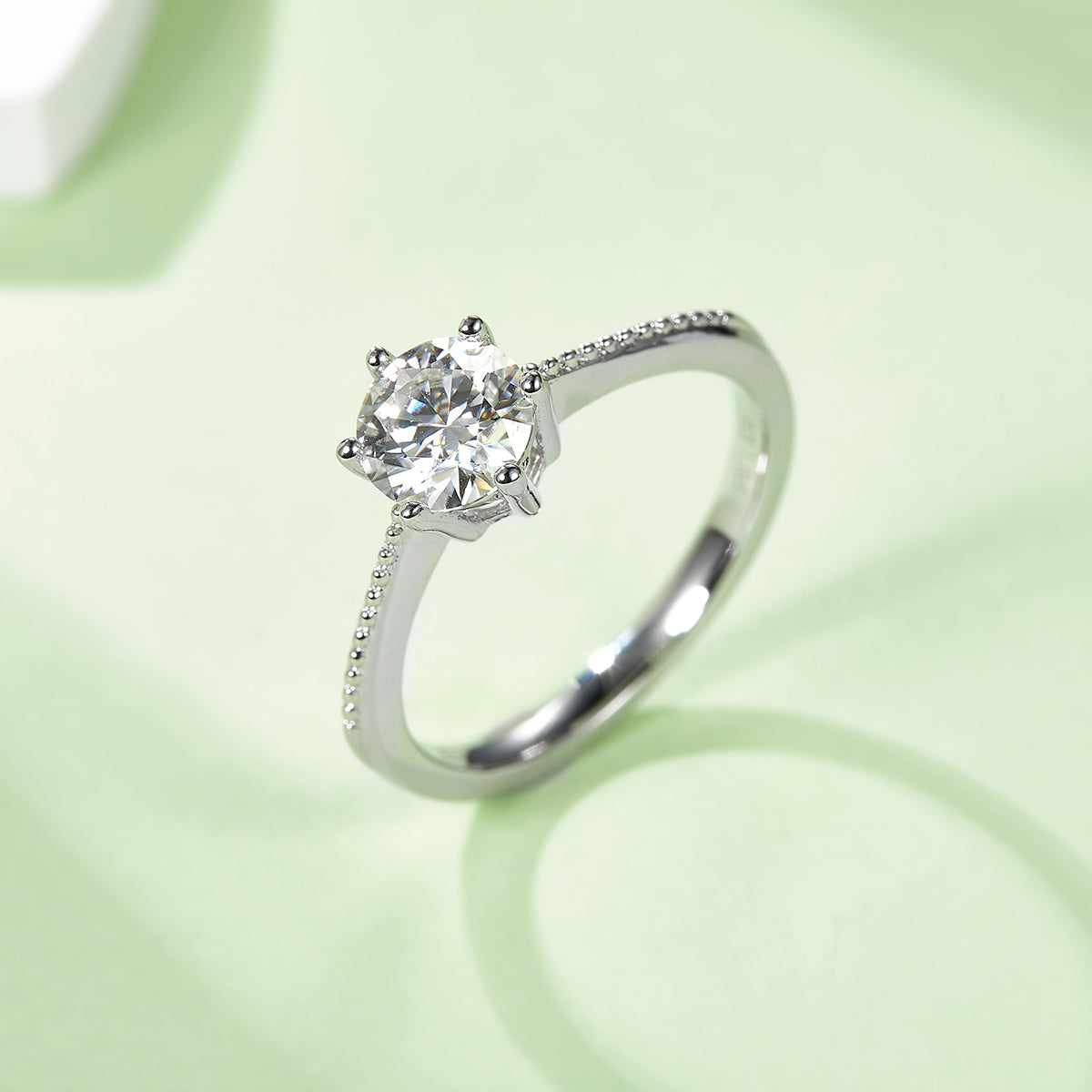 1.0 CT D Color Moissanite Milgrain Promise Straight Shank Ring in White Gold Plated Sterling Silver#7