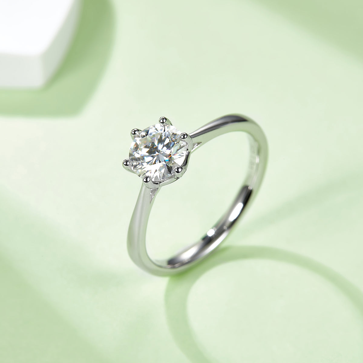 1.0 CT D Color Moissanite Modern 6-Prong Straight Shank Ring in White Gold Plated Sterling Silver#7