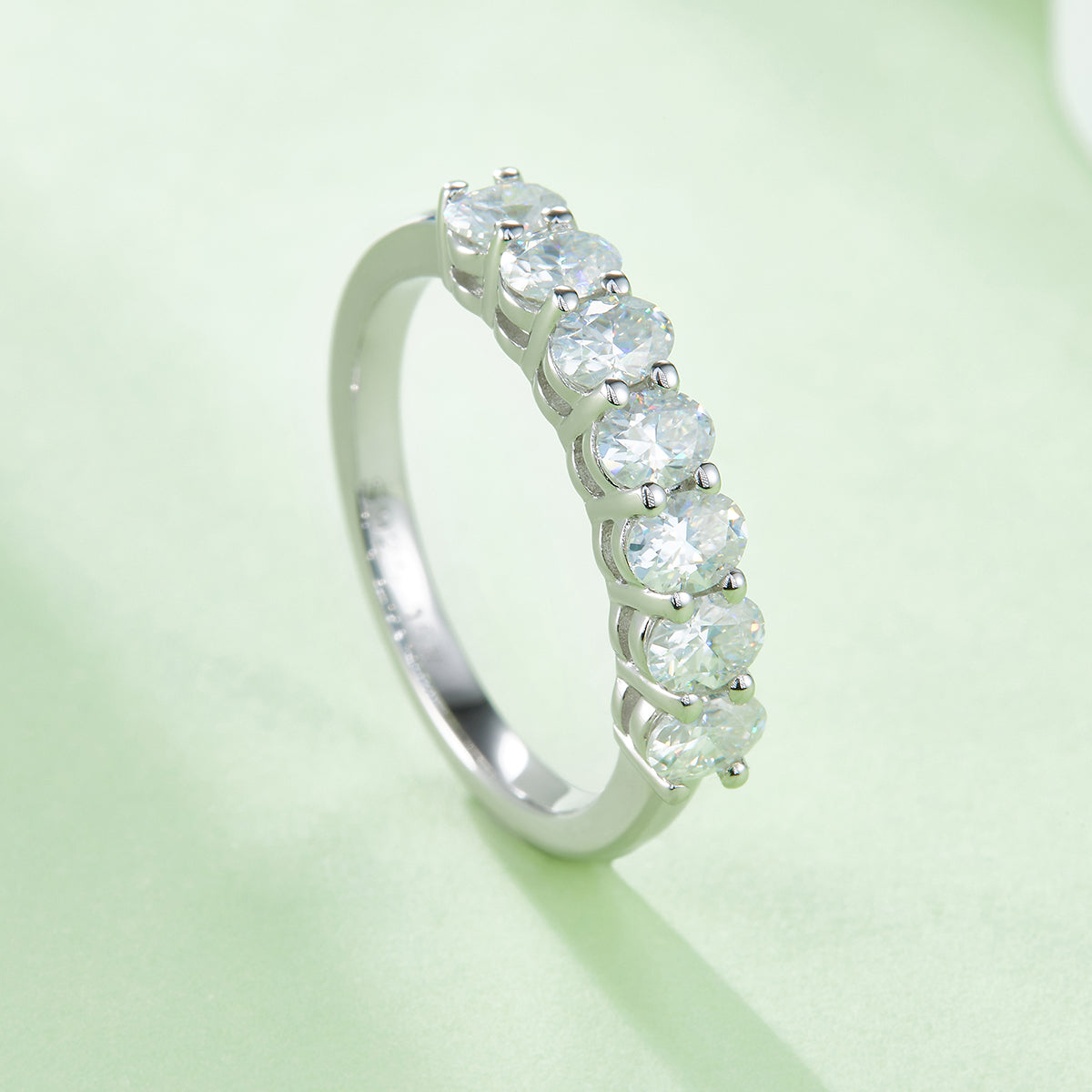 2.1 CT D Color Oval Cut Moissanite Eternity Band in White Gold Plated Sterling Silver#4