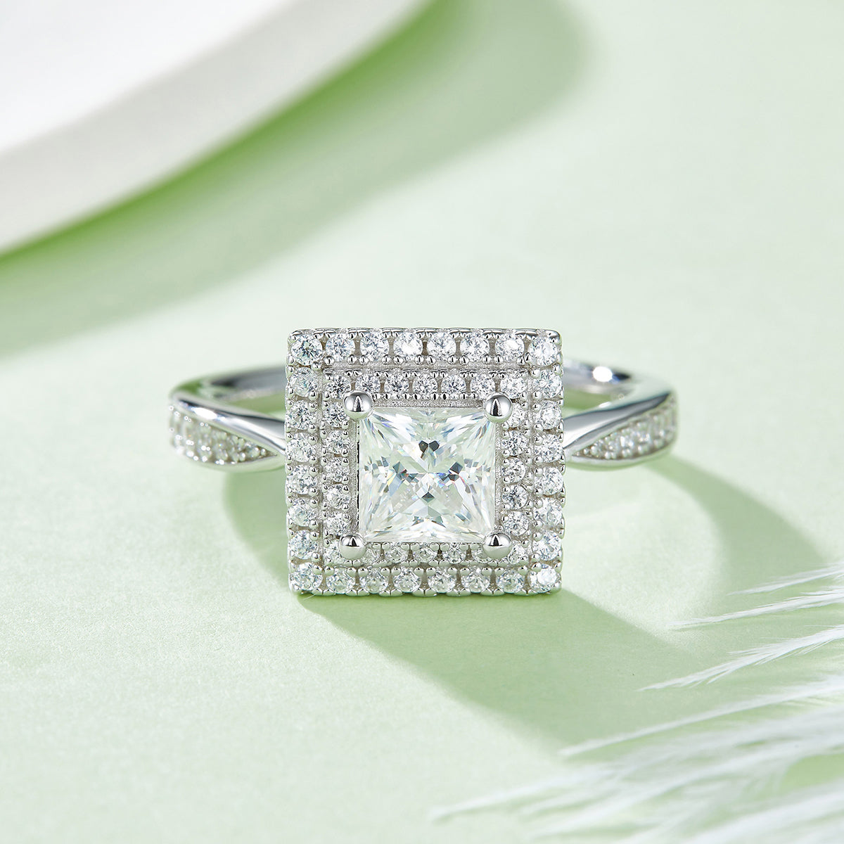 1.0 CT D Color Princess Cut Moissanite Halo Ring in White Gold Plated Sterling Silver#5