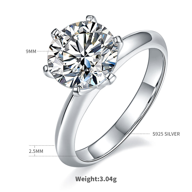 3.0 CT D Color Moissanite 6-Prong Classic Plain Shank Ring in White Gold Plated Sterling Silver#4