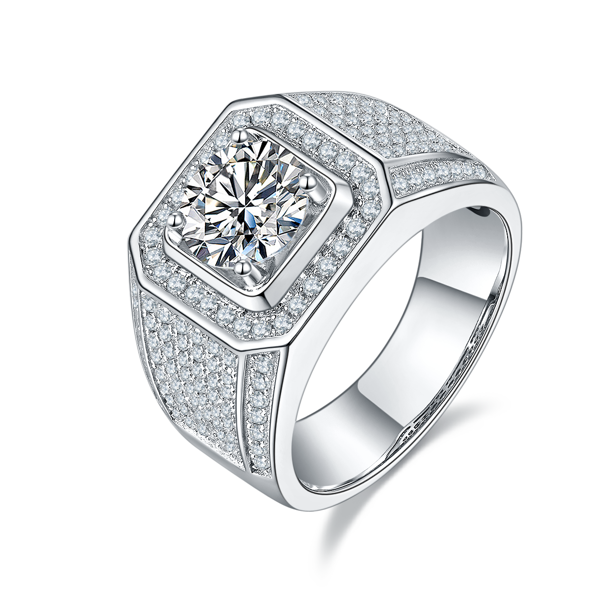 2.0 CT D Color Moissanite Elegant Men's Band in White Gold Plated Sterling Silver#5