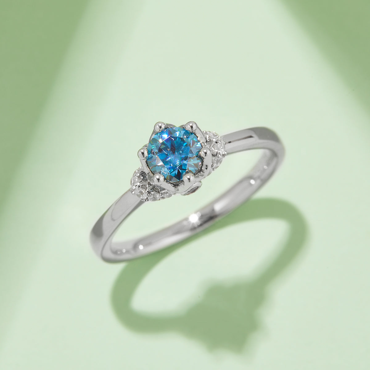 0.5 CT D Color Moissanite Crowning Straight Shank Ring in White Gold Plated Sterling Silver#10
